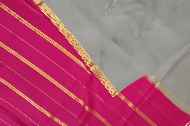 Gorgeous Mysore pure silk pure gold zari saree in grey with striped pallu
