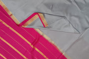Gorgeous Mysore pure silk pure gold zari saree in grey with striped pallu