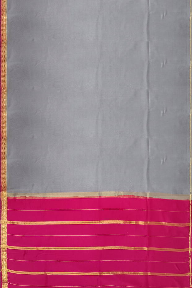 Gorgeous Mysore pure silk pure gold zari saree in grey with striped pallu