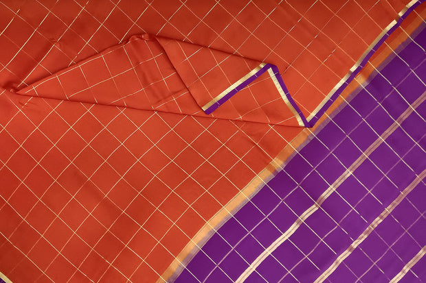Gorgeous Mysore pure silk pure gold zari saree in in rust colour  with zari checks