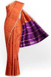 Gorgeous Mysore pure silk pure gold zari saree in in rust colour  with zari checks