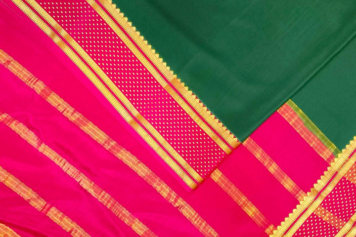Mysore crepe pure silk saree in bottle green with bentex border.