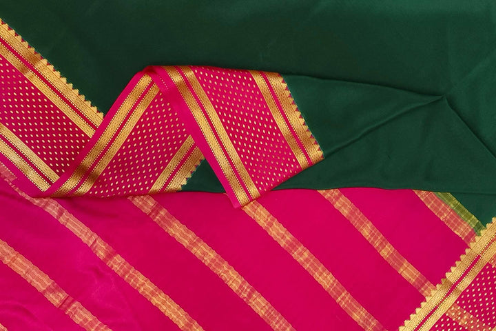 Mysore crepe pure silk saree in bottle green with bentex border.