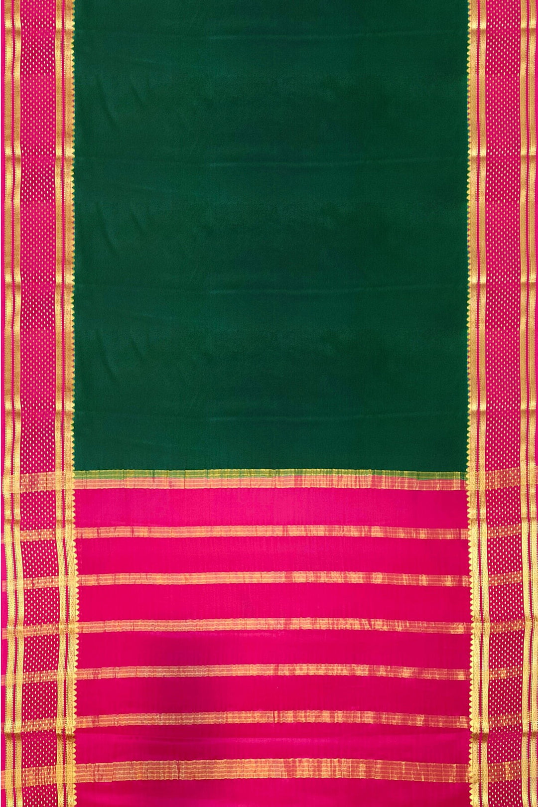 Mysore crepe pure silk saree in bottle green with bentex border.