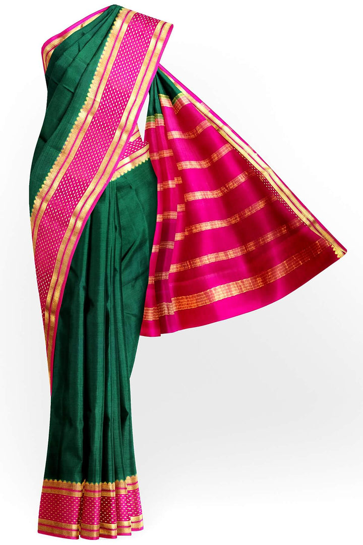 Mysore crepe pure silk saree in bottle green with bentex border.