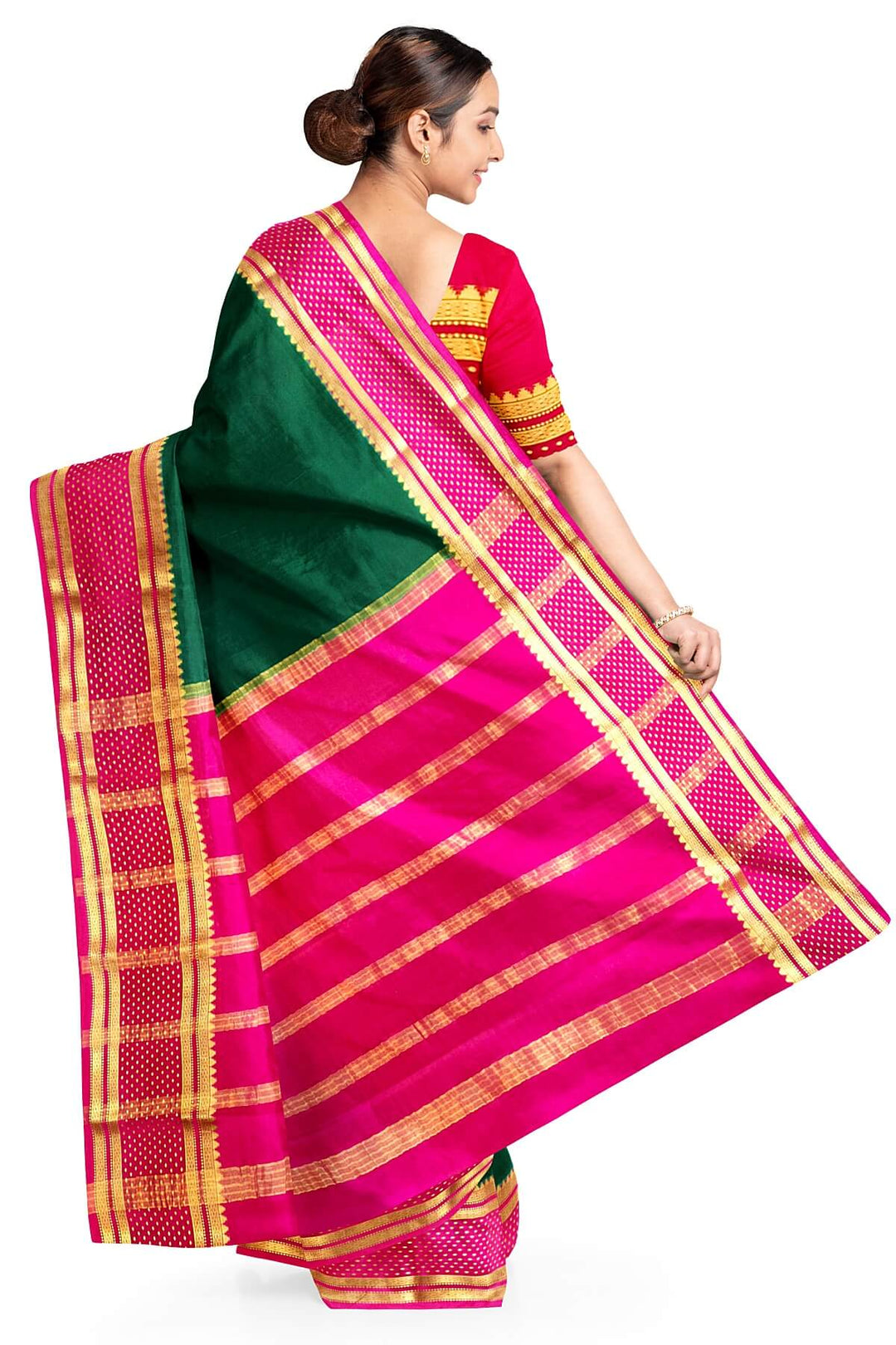 Mysore crepe pure silk saree in bottle green with bentex border.