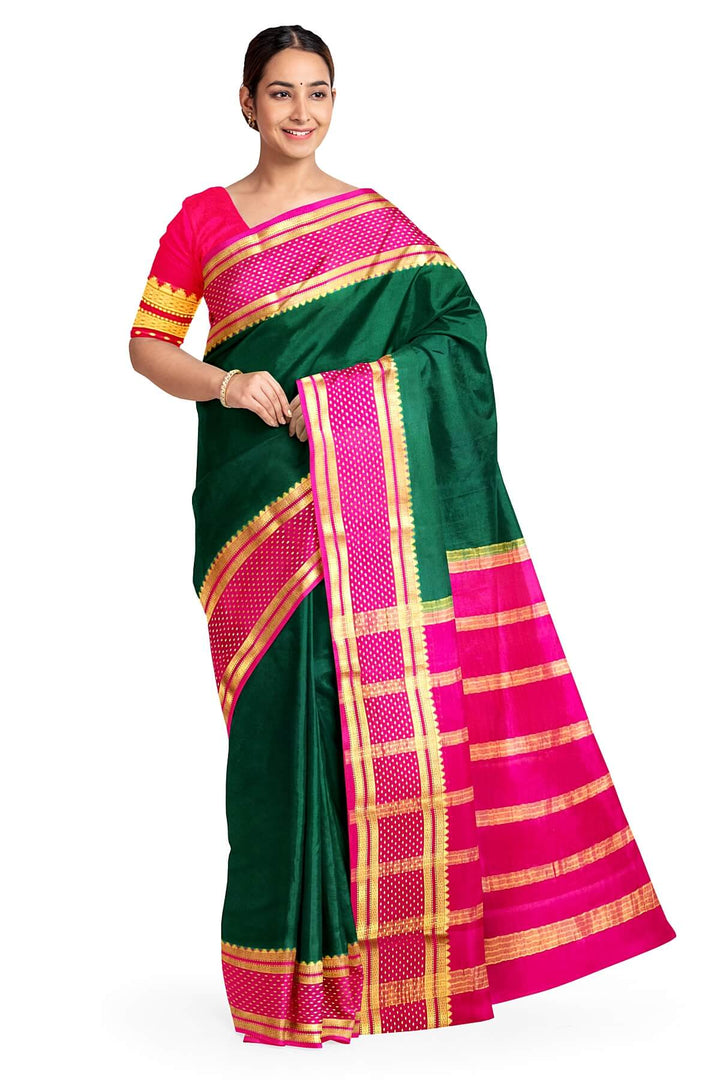 Mysore crepe pure silk saree in bottle green with bentex border.