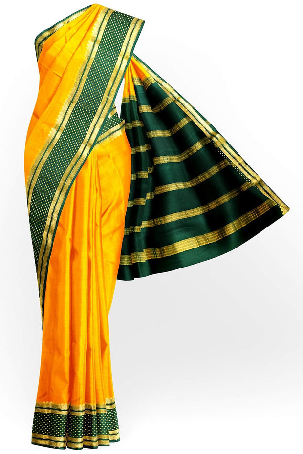 Mysore crepe pure silk saree in  mustard  with bentex border.