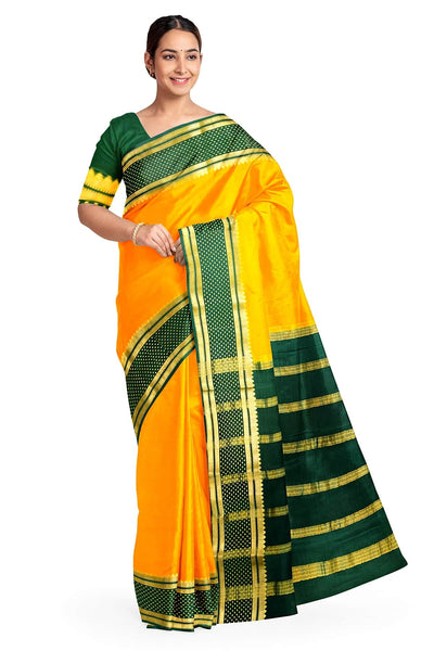 Mysore crepe pure silk saree in  mustard  with bentex border.