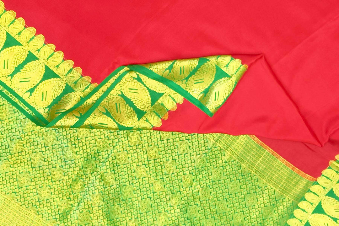 Mysore crepe pure  silk saree in magenta  with double mango motifs
