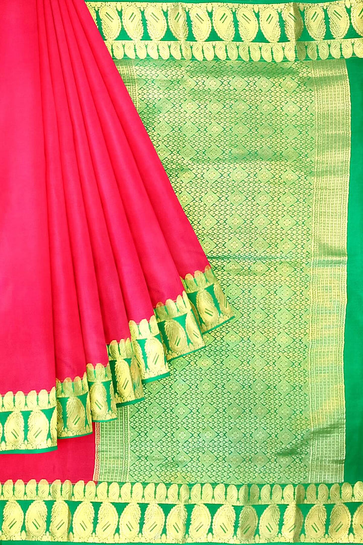 Mysore crepe pure  silk saree in magenta  with double mango motifs