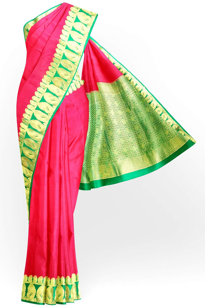 Mysore crepe pure  silk saree in magenta  with double mango motifs