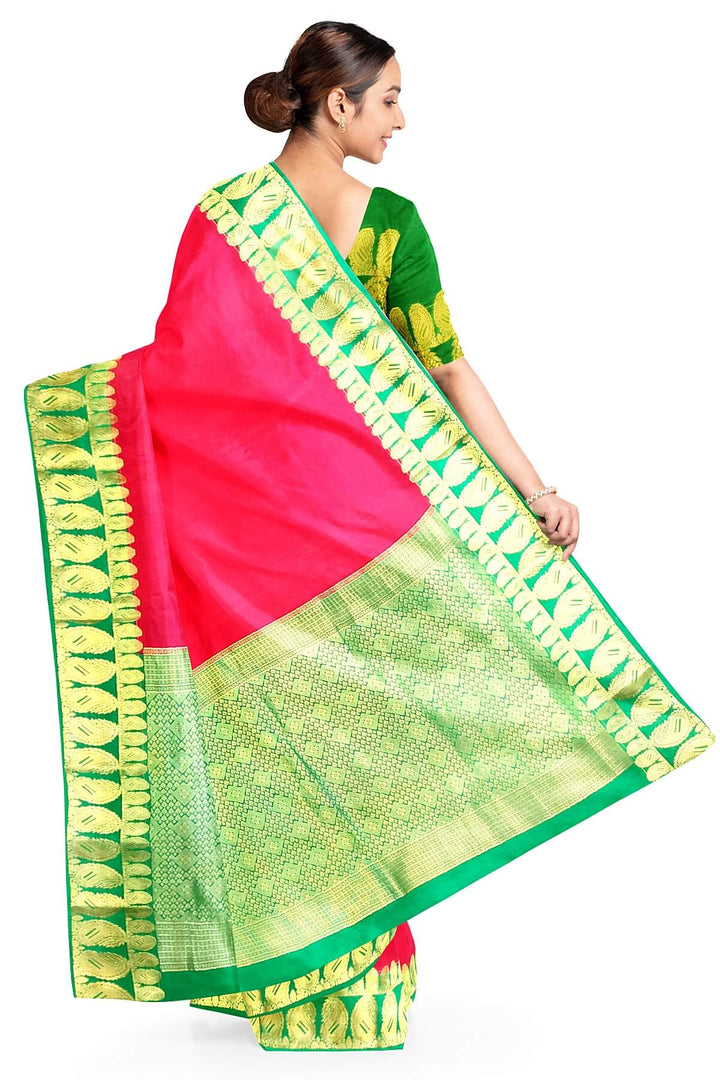 Mysore crepe pure  silk saree in magenta  with double mango motifs