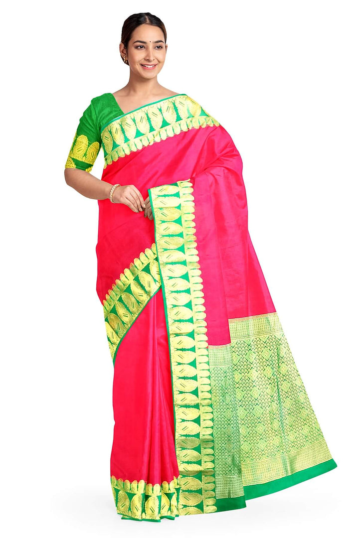 Mysore crepe pure  silk saree in magenta  with double mango motifs