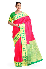 Mysore crepe pure  silk saree in magenta  with double mango motifs