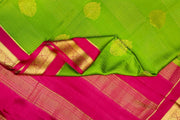 Mysore crepe pure silk saree in parrot green with checks & floral buttis