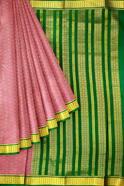Mysore crepe pure silk saree in onion pink   with small checks & buttis all over the body.