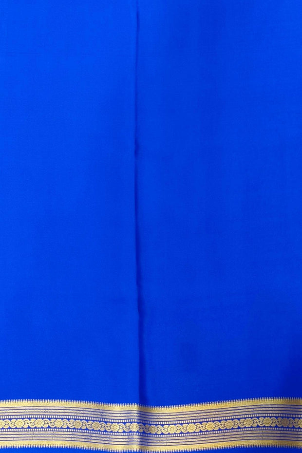 Mysore crepe pure silk saree in royal blue  in fine zari checks all over the body
