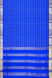 Mysore crepe pure silk saree in royal blue  in fine zari checks all over the body