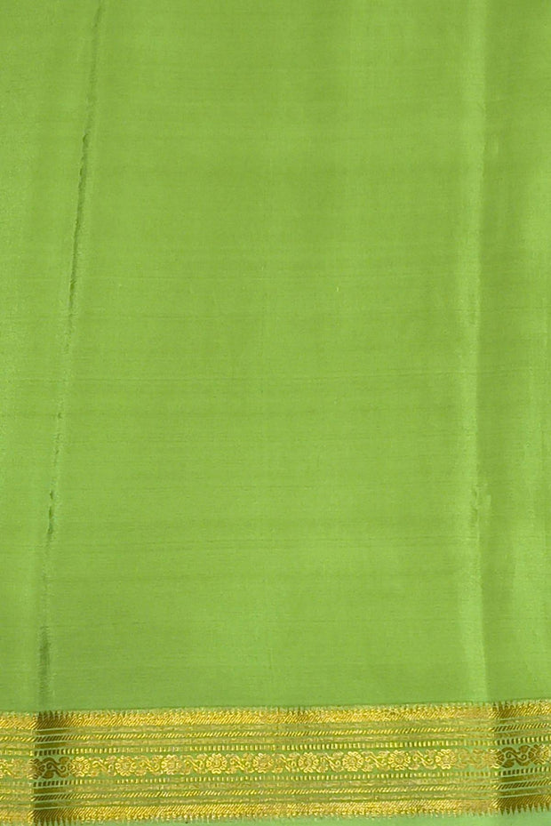 Mysore crepe pure silk saree in pista green  in fine zari checks all over the body