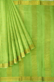 Mysore crepe pure silk saree in pista green  in fine zari checks all over the body