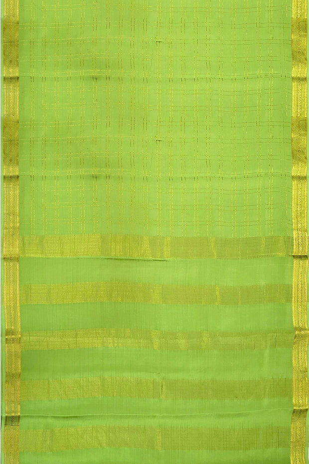 Mysore crepe pure silk saree in pista green  in fine zari checks all over the body