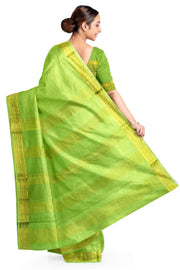 Mysore crepe pure silk saree in pista green  in fine zari checks all over the body