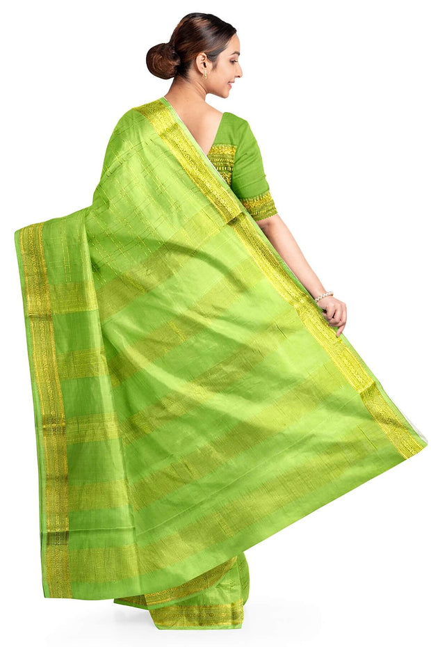 Mysore crepe pure silk saree in pista green  in fine zari checks all over the body