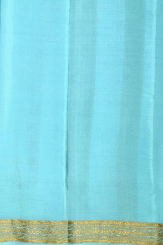 Mysore crepe pure silk saree in pool blue  in fine zari checks all over the body