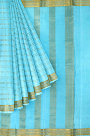 Mysore crepe pure silk saree in pool blue  in fine zari checks all over the body