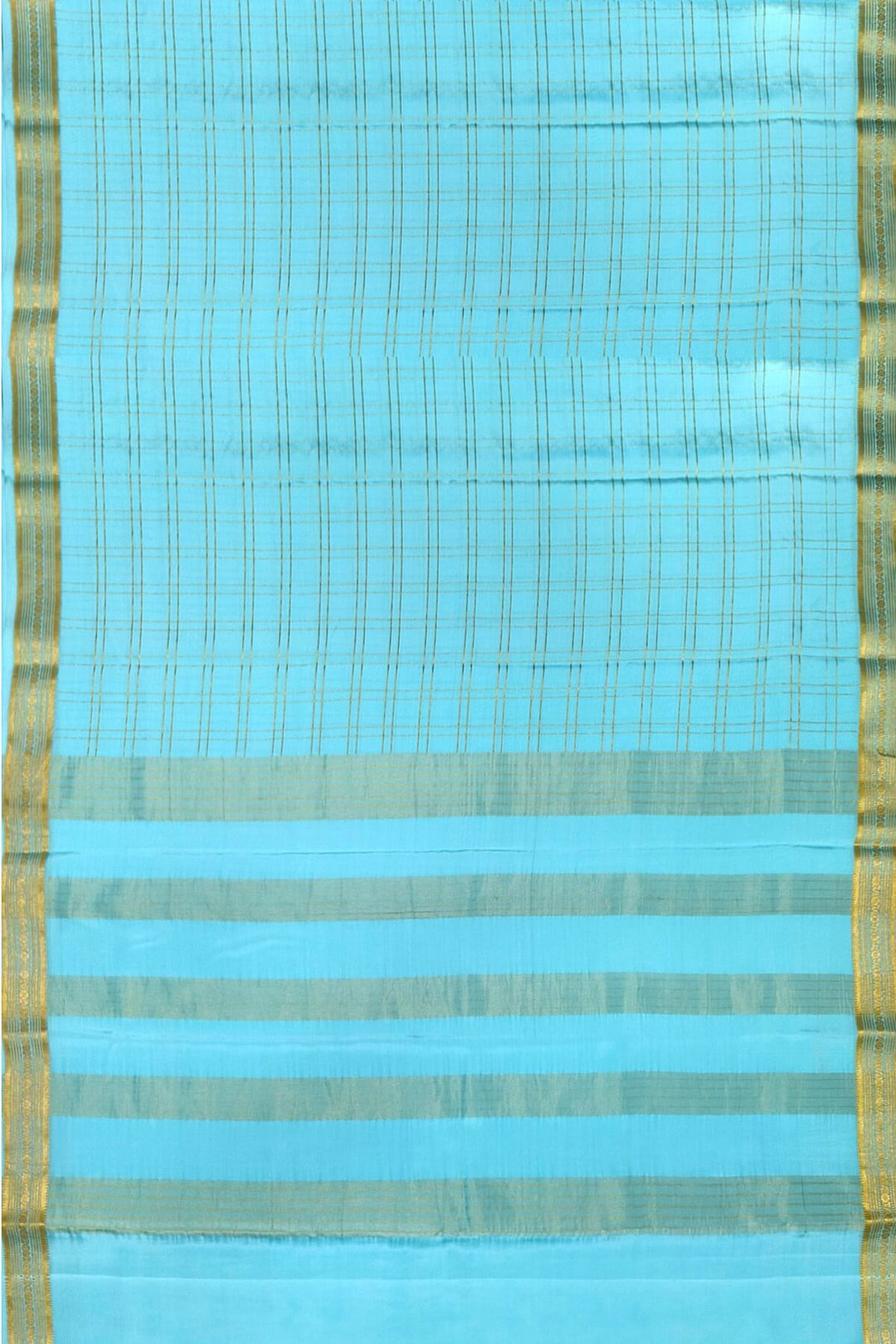 Mysore crepe pure silk saree in pool blue  in fine zari checks all over the body