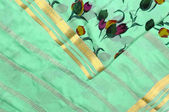 Printed Mysore crepe pure silk saree in pool blue