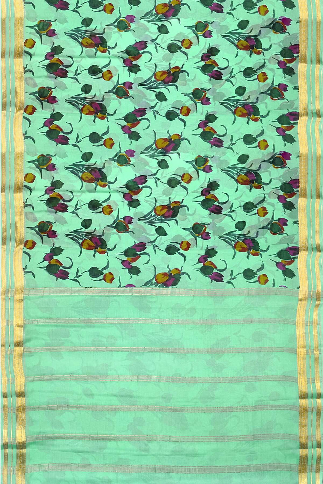 Printed Mysore crepe pure silk saree in pool blue