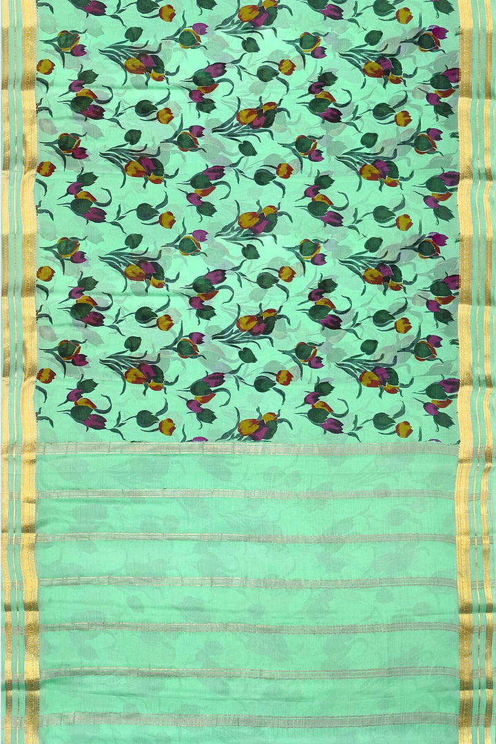 Printed Mysore crepe pure silk saree in pool blue