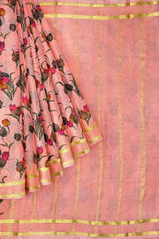 Printed Mysore crepe pure silk saree in rose pink