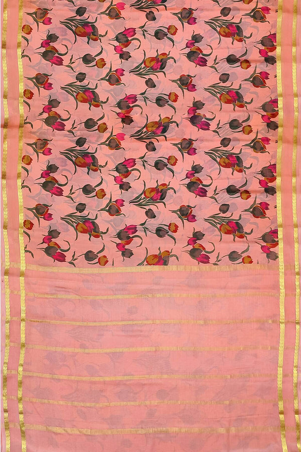 Printed Mysore crepe pure silk saree in rose pink