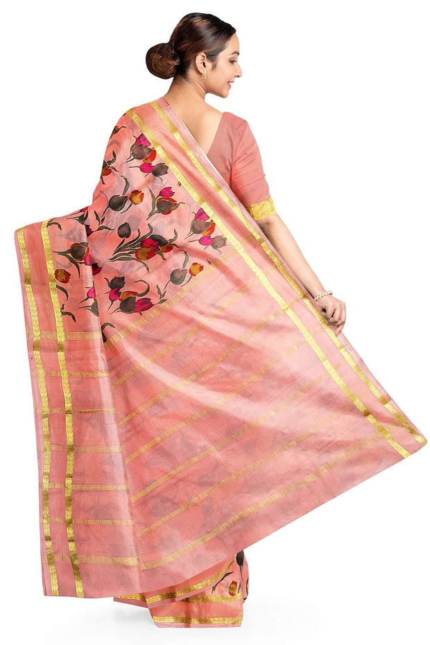 Printed Mysore crepe pure silk saree in rose pink