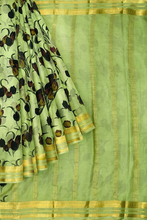 Printed Mysore crepe pure silk saree in  pista green