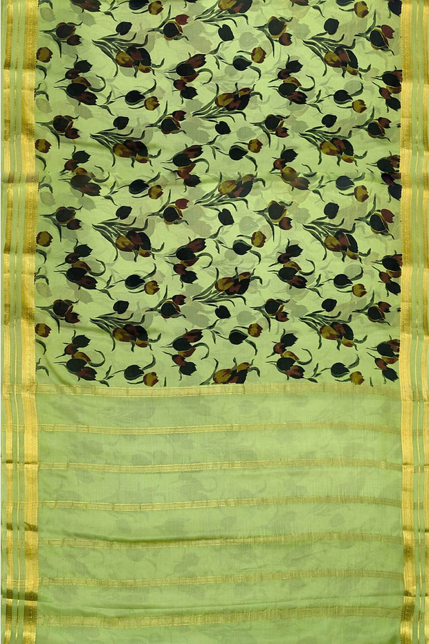 Printed Mysore crepe pure silk saree in  pista green