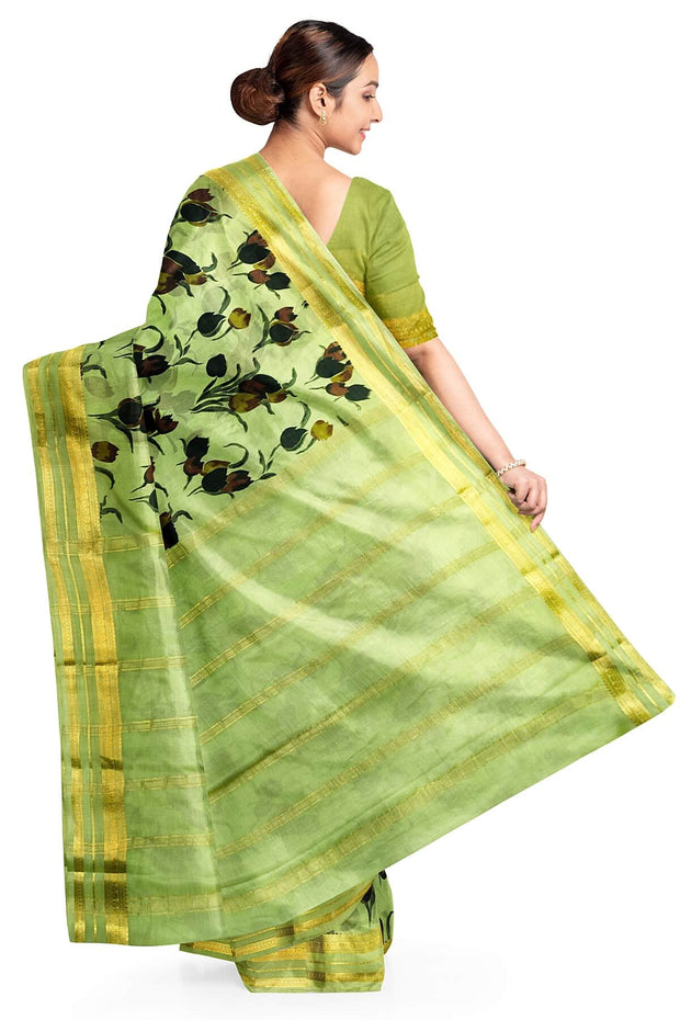 Printed Mysore crepe pure silk saree in  pista green