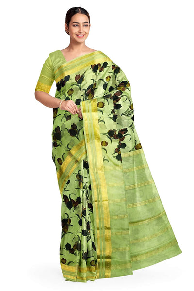 Printed Mysore crepe pure silk saree in  pista green