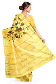 Printed Mysore crepe pure silk saree in  light yellow