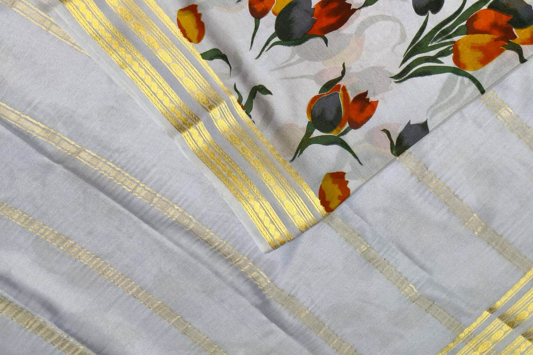 Printed Mysore crepe pure silk saree in  lavender