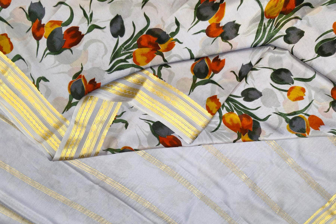 Printed Mysore crepe pure silk saree in  lavender