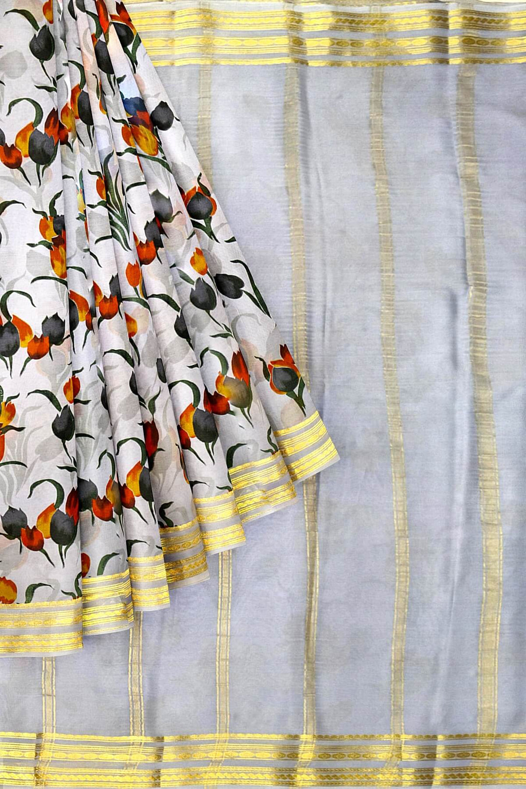 Printed Mysore crepe pure silk saree in  lavender