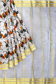 Printed Mysore crepe pure silk saree in  lavender