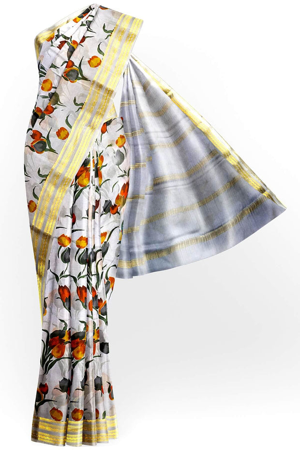 Printed Mysore crepe pure silk saree in  lavender