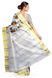 Printed Mysore crepe pure silk saree in  lavender