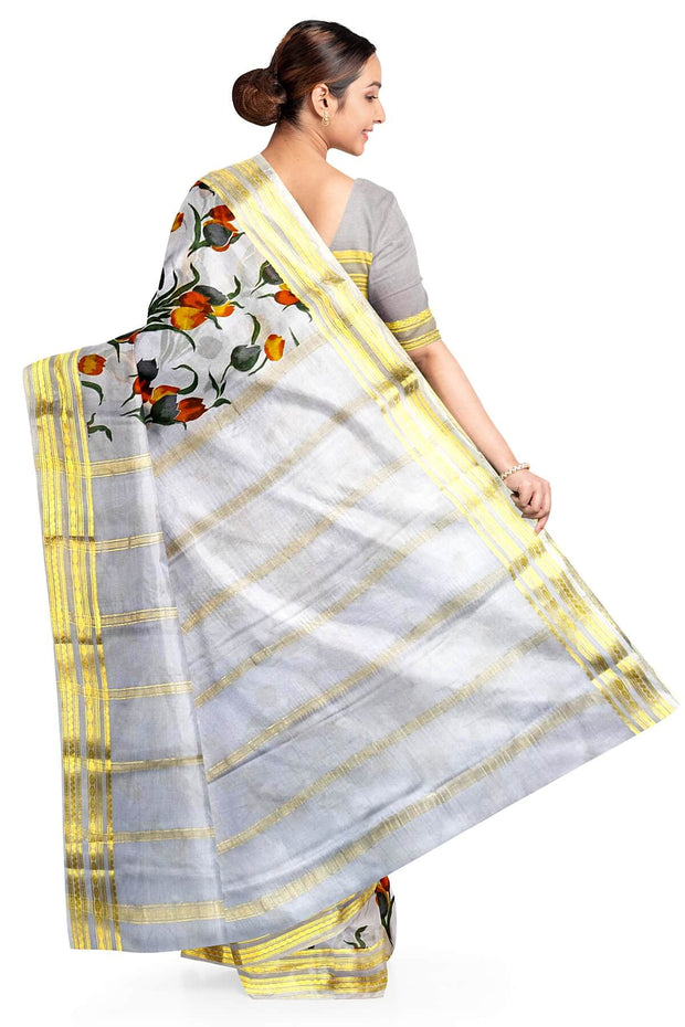 Printed Mysore crepe pure silk saree in  lavender