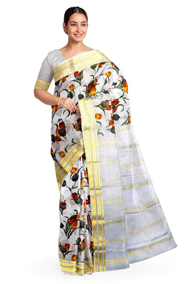 Printed Mysore crepe pure silk saree in  lavender